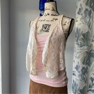Y2k Hollister boho lace cropped vest - cream - size xs